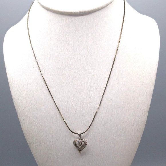 Vintage Pave CZ Heart Pendant with Double Scroll Elegant Design on Silver Tone - Picture 2 of 6